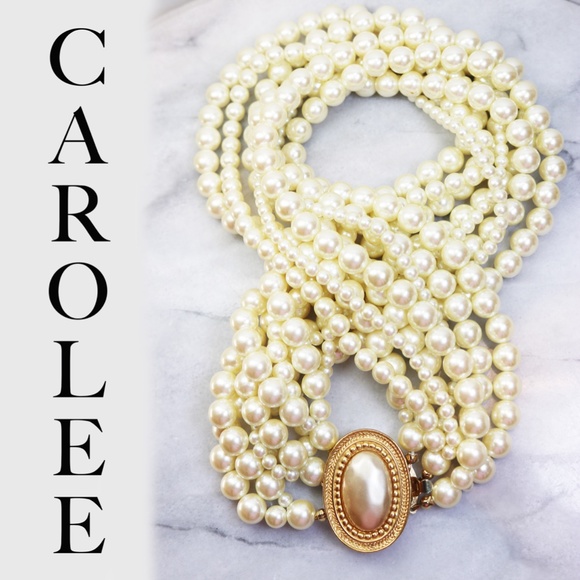 Vintage Carolee Pearl Cabochon 8-Strand Necklace - Picture 2 of 16